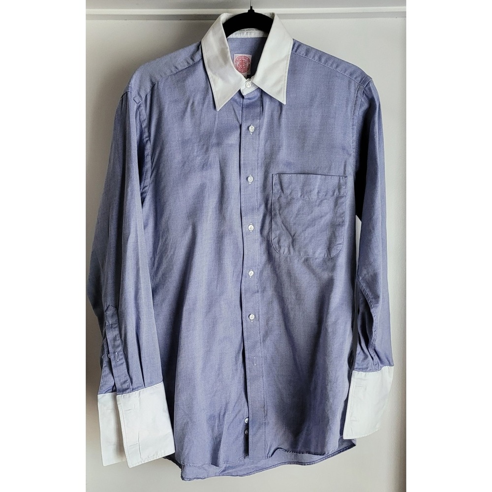 J. Press Dress Shirt 14.5 32 Blue White Microcheck Cotton Formal Classic